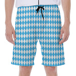 Blue And White Harlequin Pattern Print Men's Beach Shorts