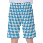 Blue And White Harlequin Pattern Print Men's Beach Shorts