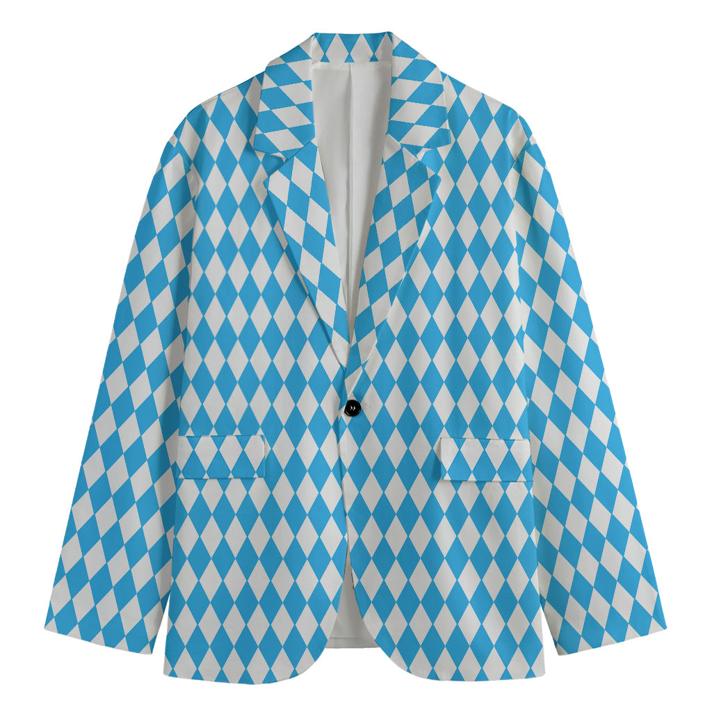 Blue And White Harlequin Pattern Print Men's Blazer