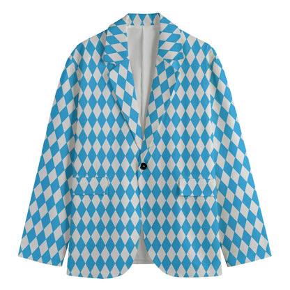 Blue And White Harlequin Pattern Print Men's Blazer