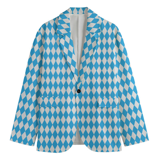 Blue And White Harlequin Pattern Print Men's Blazer