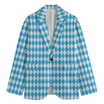 Blue And White Harlequin Pattern Print Men's Blazer