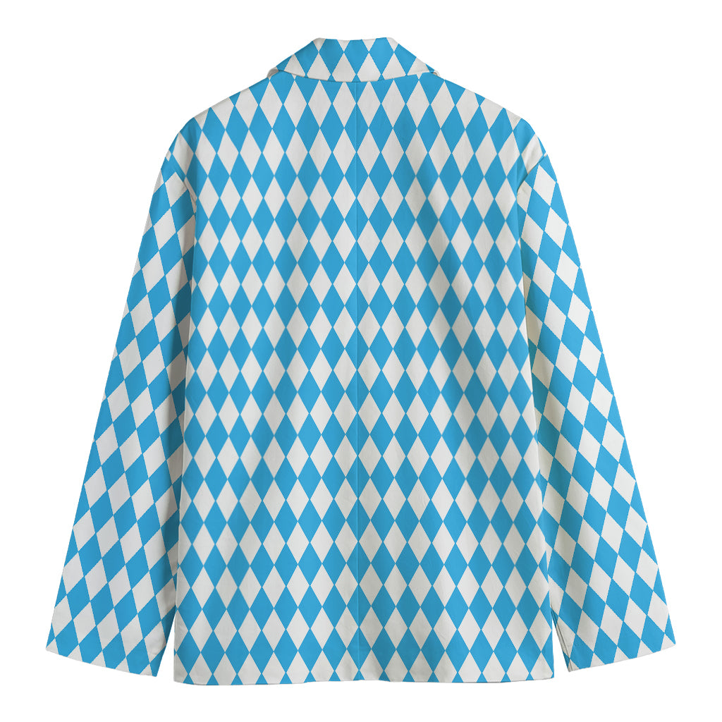 Blue And White Harlequin Pattern Print Men's Blazer