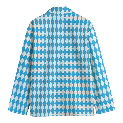 Blue And White Harlequin Pattern Print Men's Blazer