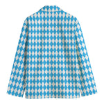 Blue And White Harlequin Pattern Print Men's Blazer