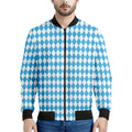 Blue And White Harlequin Pattern Print Men's Bomber Jacket