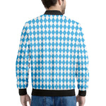 Blue And White Harlequin Pattern Print Men's Bomber Jacket