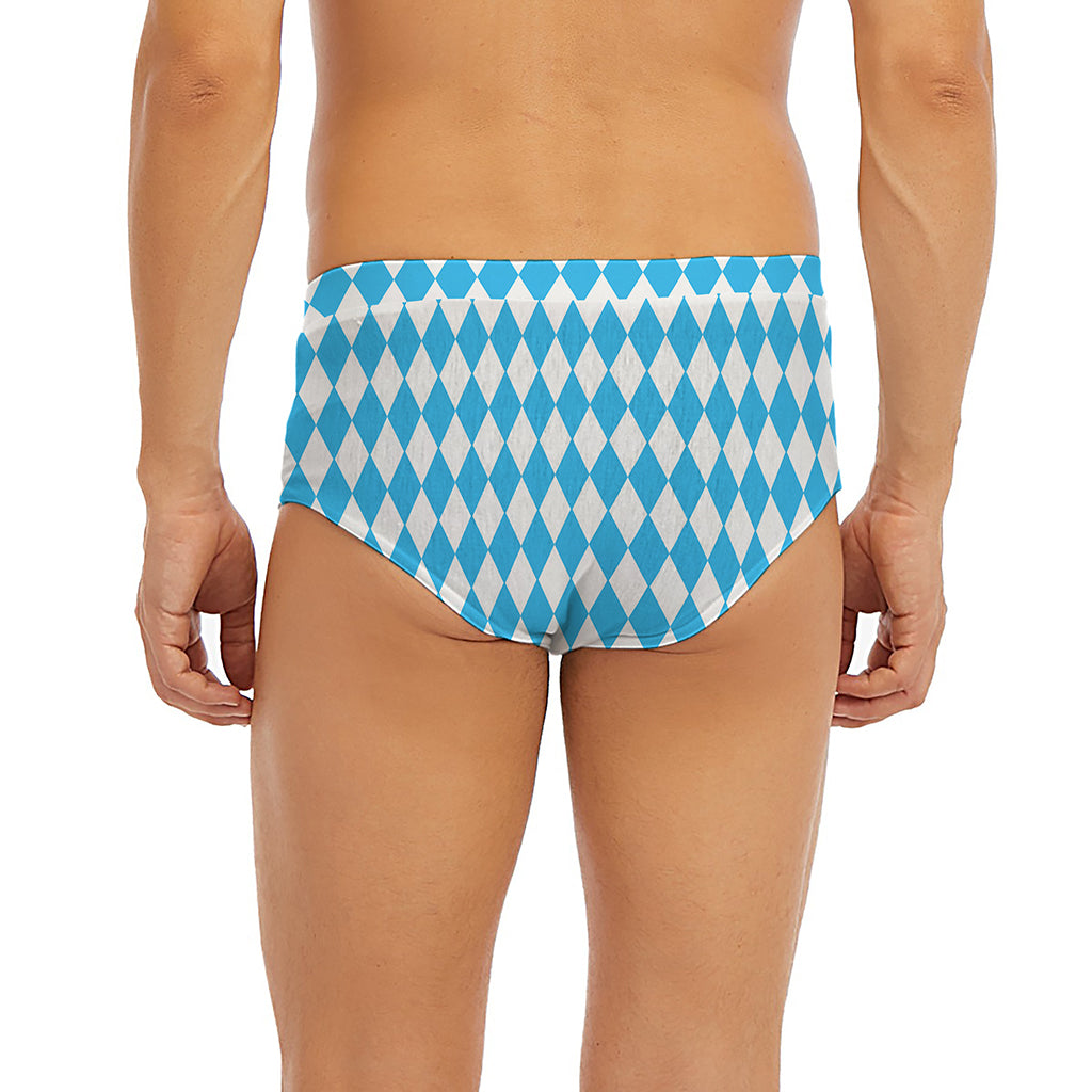 Blue And White Harlequin Pattern Print Men's Briefs