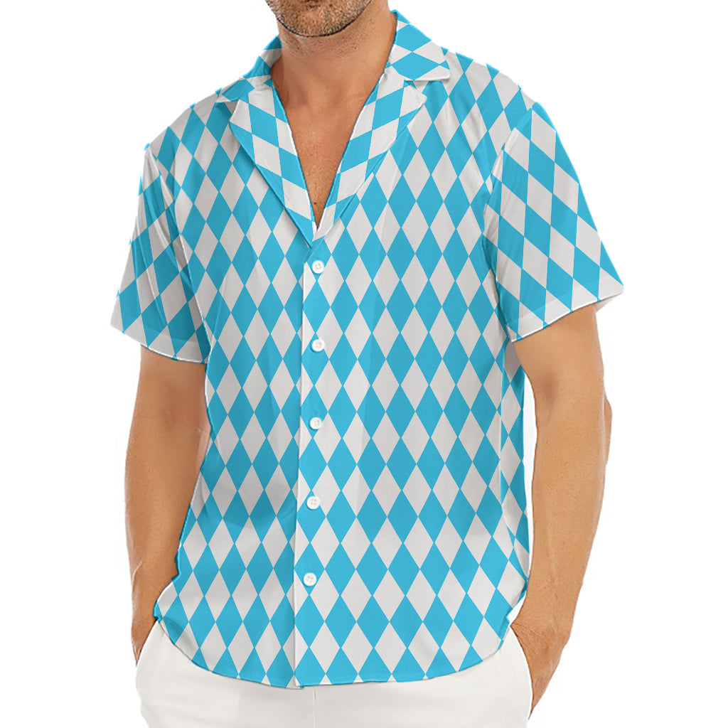 Blue And White Harlequin Pattern Print Men's Deep V-Neck Shirt