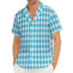 Blue And White Harlequin Pattern Print Men's Deep V-Neck Shirt