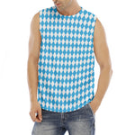 Blue And White Harlequin Pattern Print Men's Fitness Tank Top