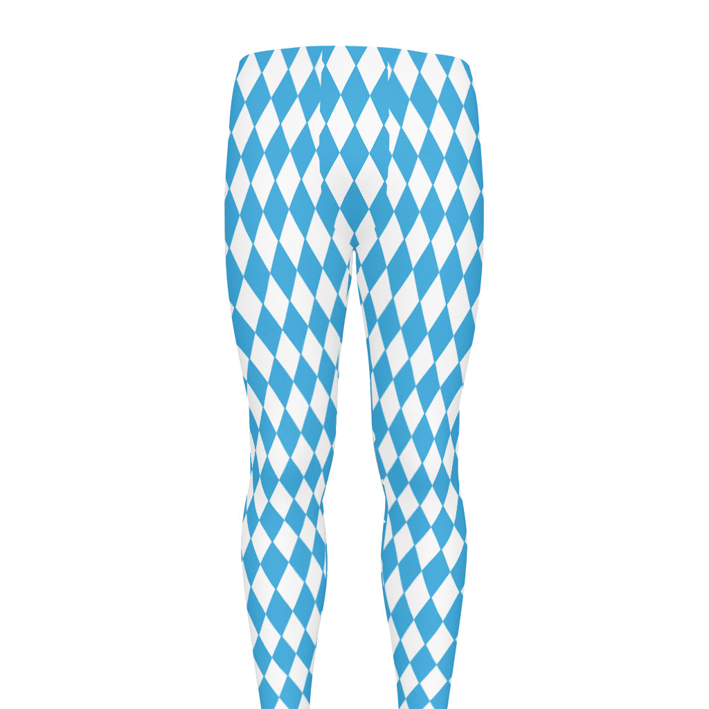 Blue And White Harlequin Pattern Print Men's leggings