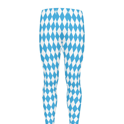 Blue And White Harlequin Pattern Print Men's leggings