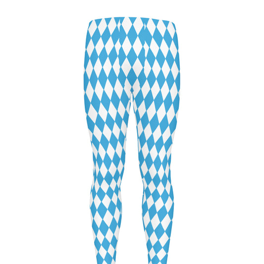 Blue And White Harlequin Pattern Print Men's leggings