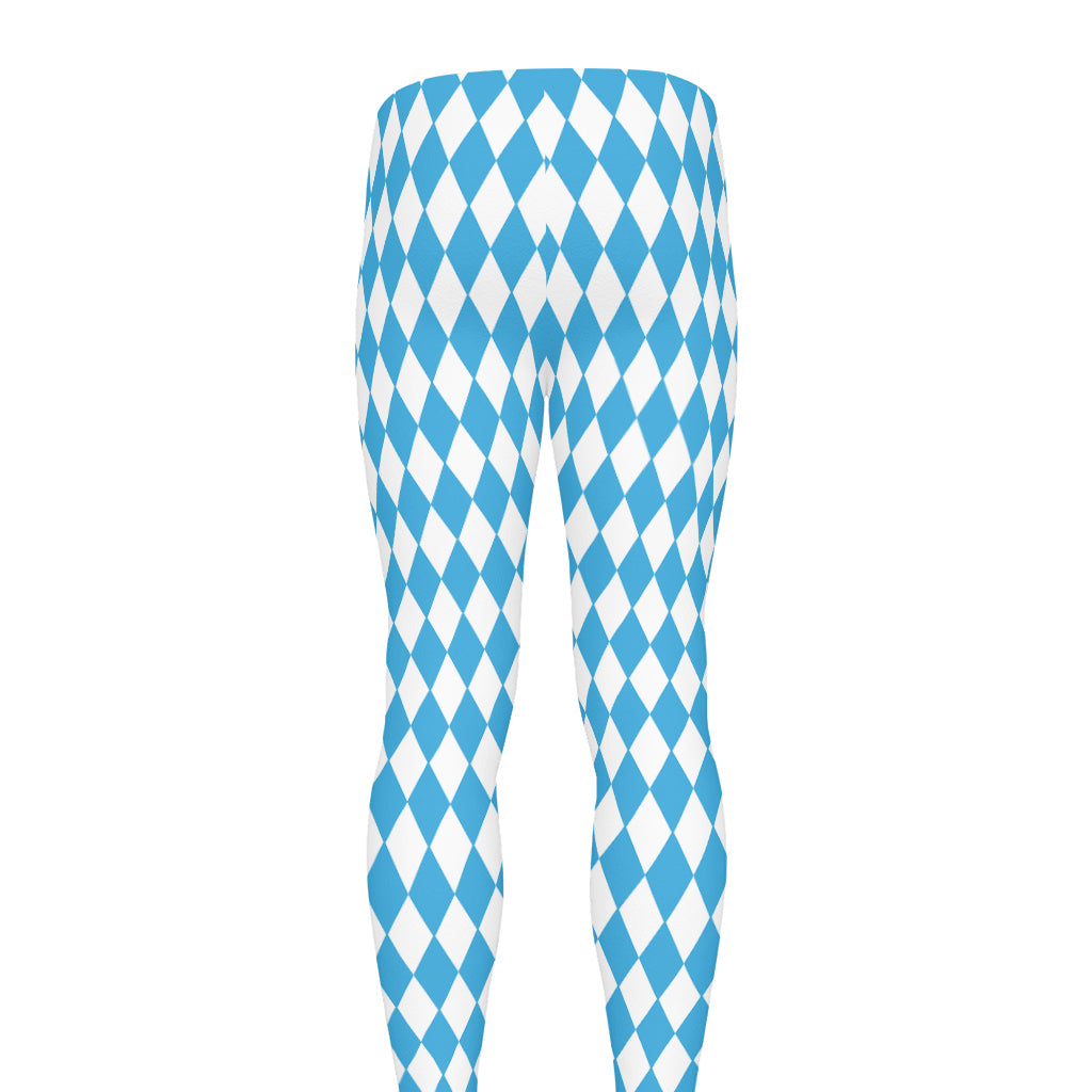 Blue And White Harlequin Pattern Print Men's leggings