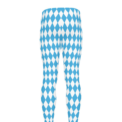 Blue And White Harlequin Pattern Print Men's leggings