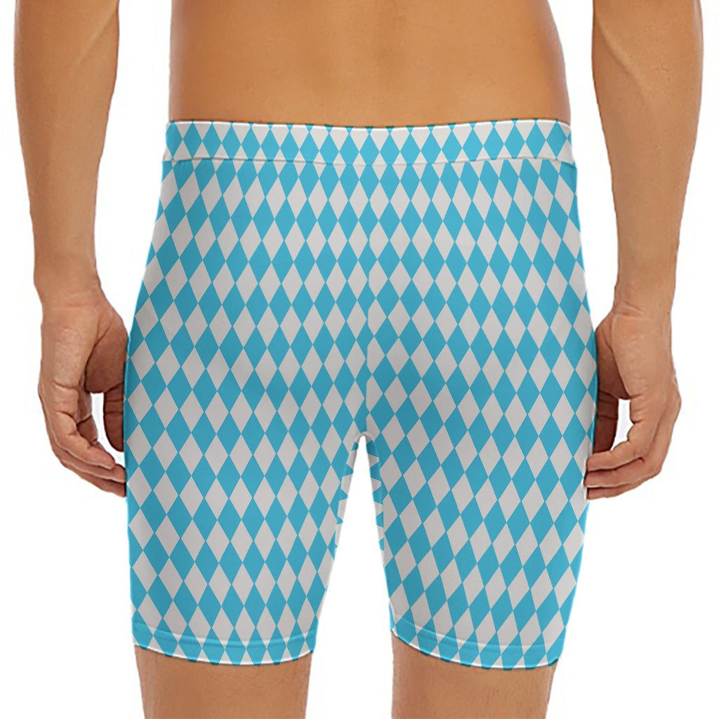 Blue And White Harlequin Pattern Print Men's Long Boxer Briefs