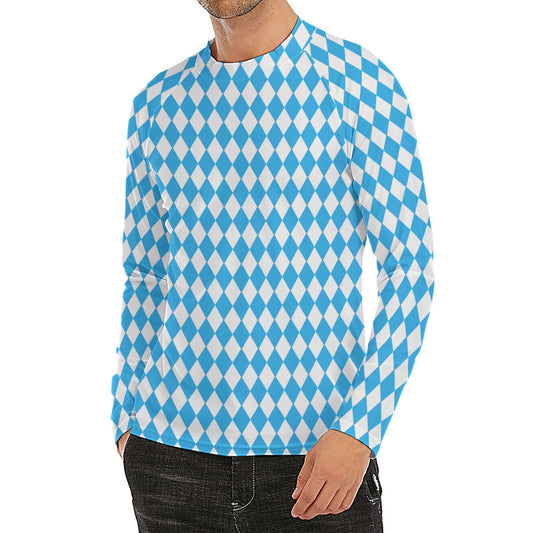 Blue And White Harlequin Pattern Print Men's Long Sleeve Rash Guard