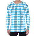 Blue And White Harlequin Pattern Print Men's Long Sleeve T-Shirt