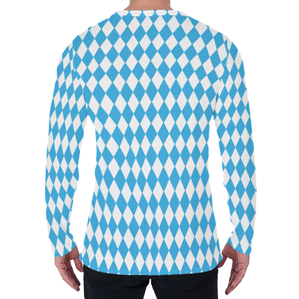 Blue And White Harlequin Pattern Print Men's Long Sleeve T-Shirt