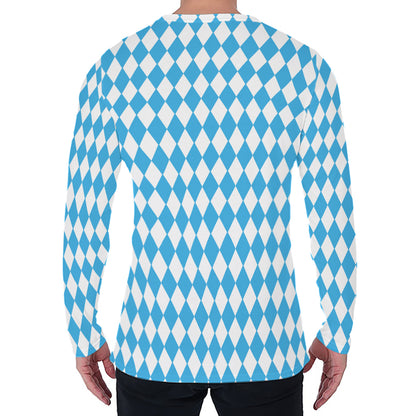 Blue And White Harlequin Pattern Print Men's Long Sleeve T-Shirt