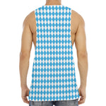 Blue And White Harlequin Pattern Print Men's Muscle Tank Top
