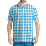 Blue And White Harlequin Pattern Print Men's Polo Shirt