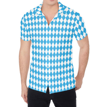 Blue And White Harlequin Pattern Print Men's Shirt