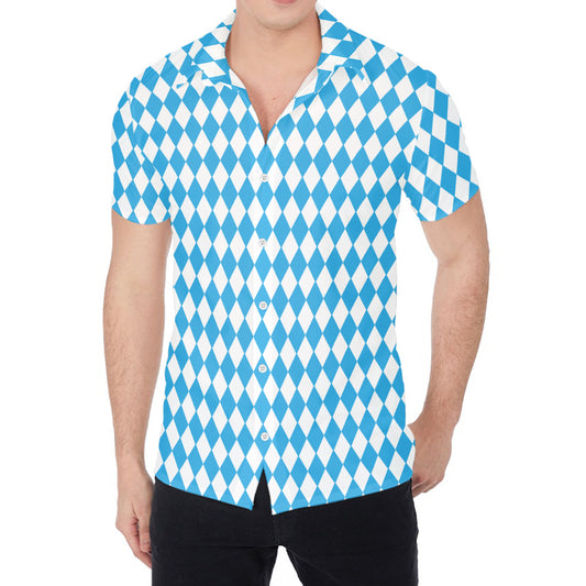 Blue And White Harlequin Pattern Print Men's Shirt