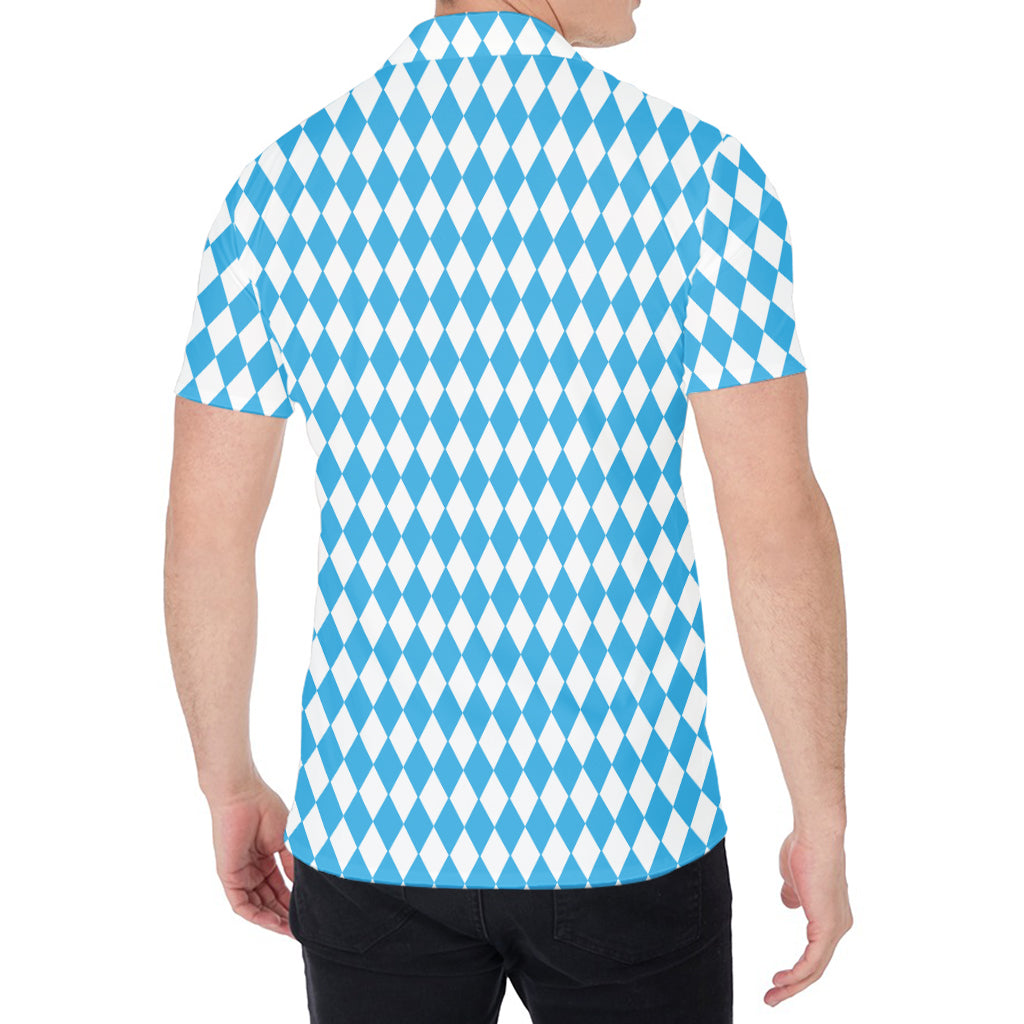 Blue And White Harlequin Pattern Print Men's Shirt