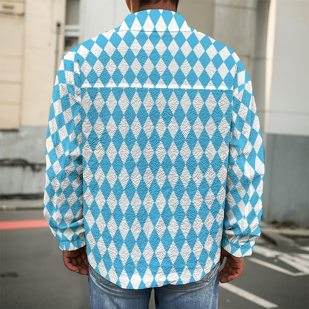 Blue And White Harlequin Pattern Print Men's Shirt Jacket