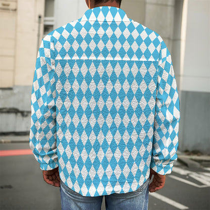 Blue And White Harlequin Pattern Print Men's Shirt Jacket