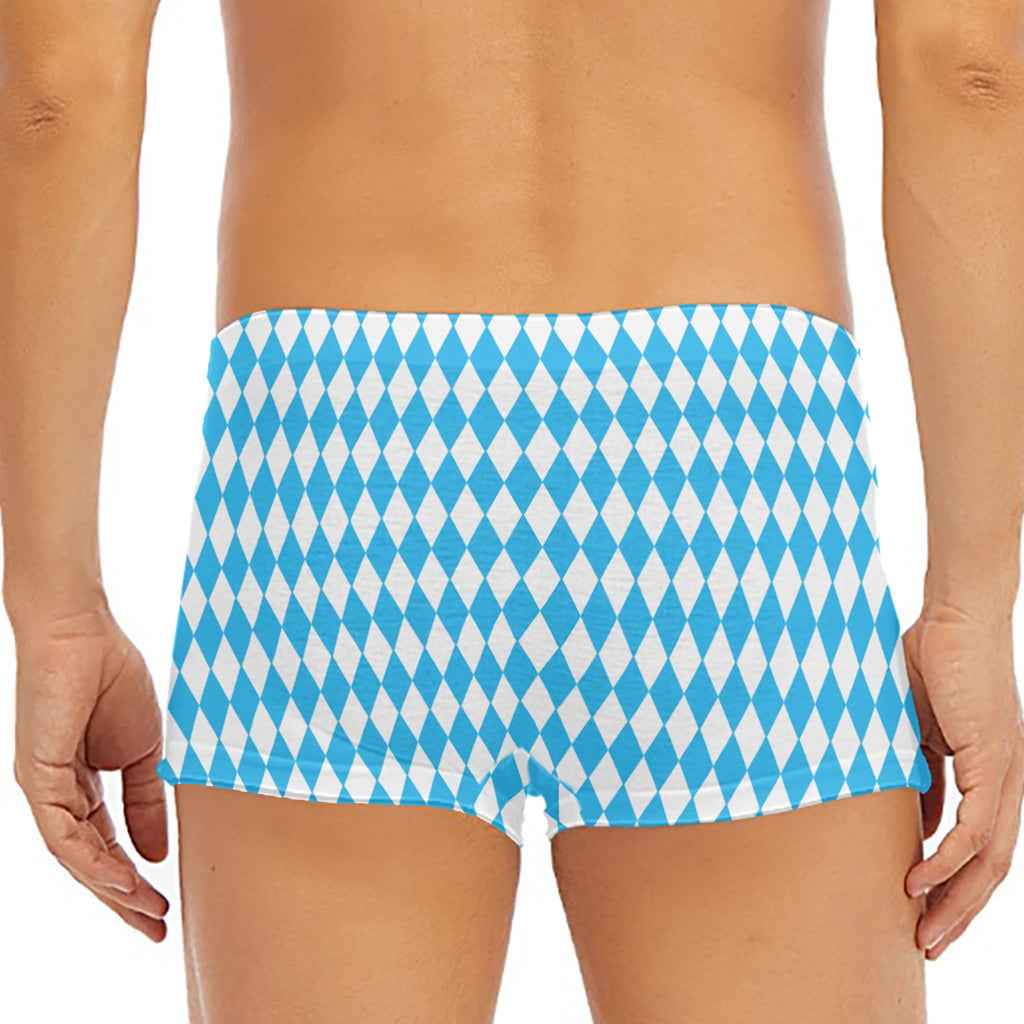Blue And White Harlequin Pattern Print Men's Short Boxer Briefs