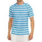 Blue And White Harlequin Pattern Print Men's Short Sleeve Rash Guard