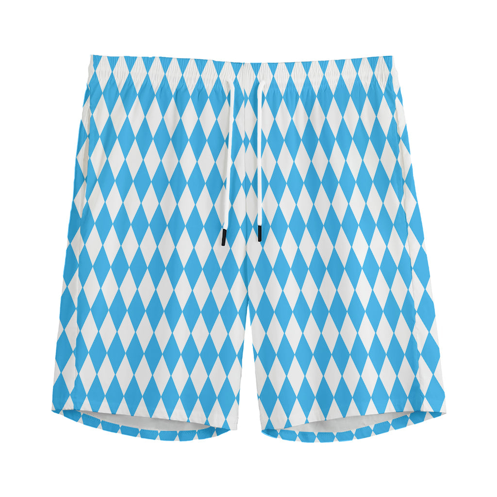 Blue And White Harlequin Pattern Print Men's Sports Shorts