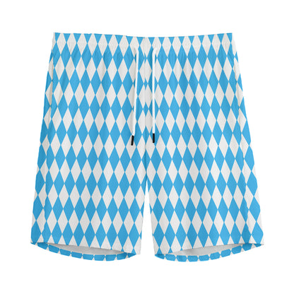 Blue And White Harlequin Pattern Print Men's Sports Shorts