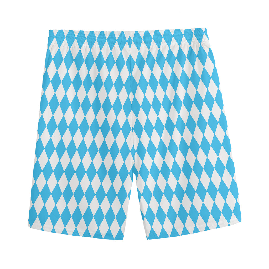 Blue And White Harlequin Pattern Print Men's Sports Shorts
