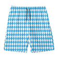 Blue And White Harlequin Pattern Print Men's Swim Trunks