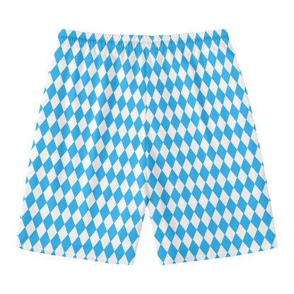 Blue And White Harlequin Pattern Print Men's Swim Trunks