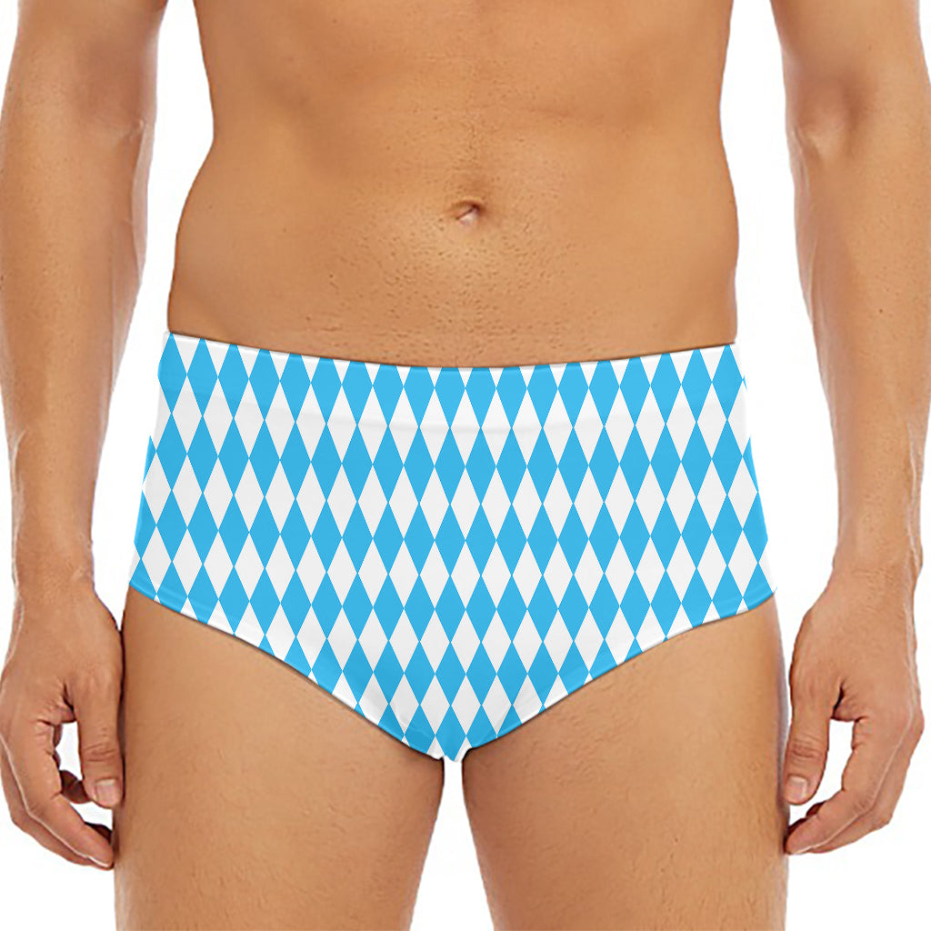 Blue And White Harlequin Pattern Print Men's Triangle Swim Briefs