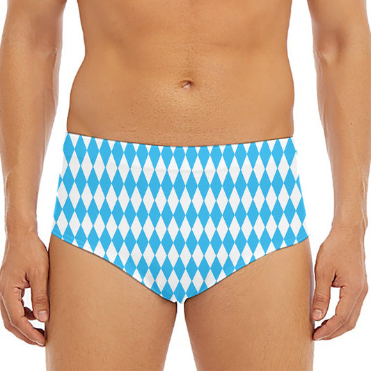 Blue And White Harlequin Pattern Print Men's Triangle Swim Briefs