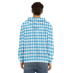 Blue And White Harlequin Pattern Print Men's Velvet Pullover Hoodie
