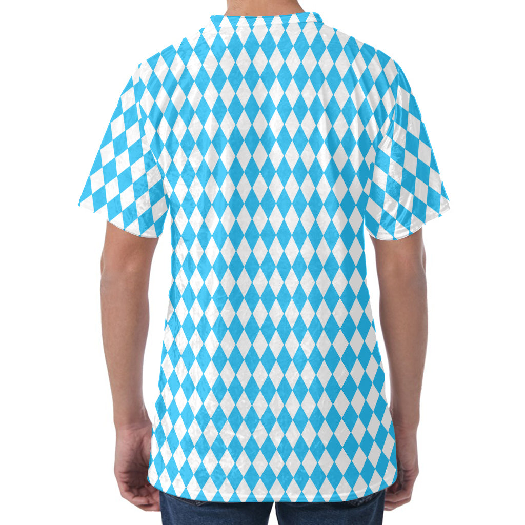 Blue And White Harlequin Pattern Print Men's Velvet T-Shirt