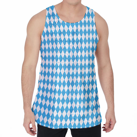 Blue And White Harlequin Pattern Print Men's Velvet Tank Top
