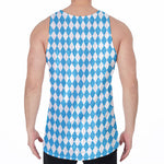 Blue And White Harlequin Pattern Print Men's Velvet Tank Top
