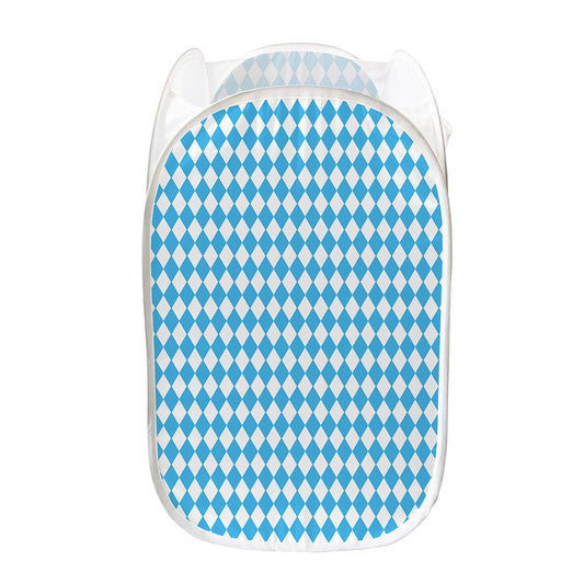 Blue And White Harlequin Pattern Print Mesh Laundry Hamper