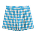 Blue And White Harlequin Pattern Print Mesh Shorts