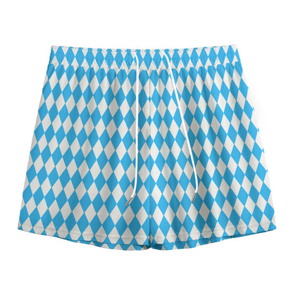 Blue And White Harlequin Pattern Print Mesh Shorts