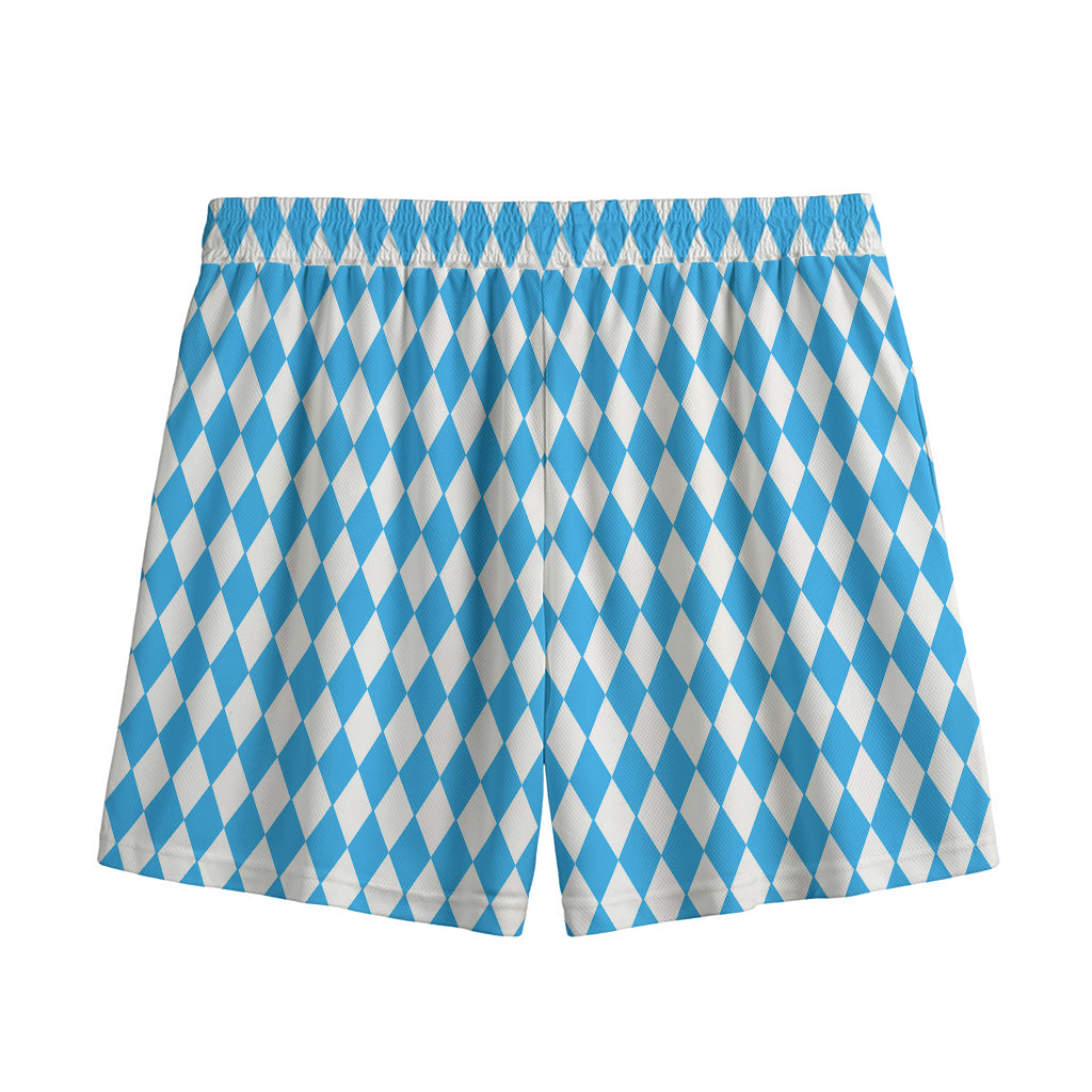Blue And White Harlequin Pattern Print Mesh Shorts