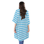Blue And White Harlequin Pattern Print Open Front Beach Cover Up